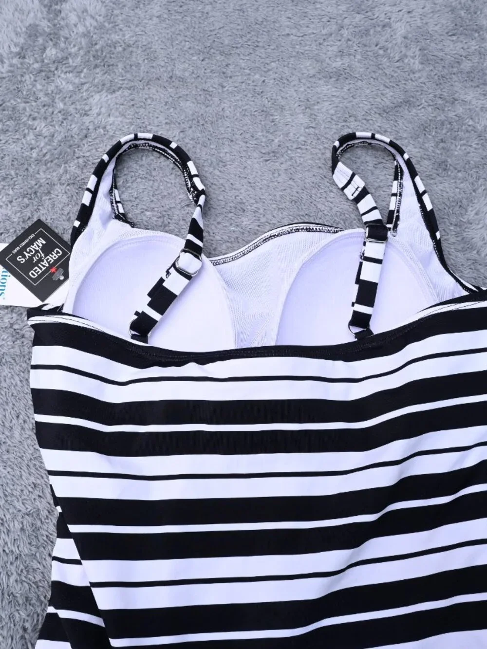 Swim Solutions Women's Swim Stripe Black White Tankini Top Size 10 MSRP $58 - Picture 9 of 14